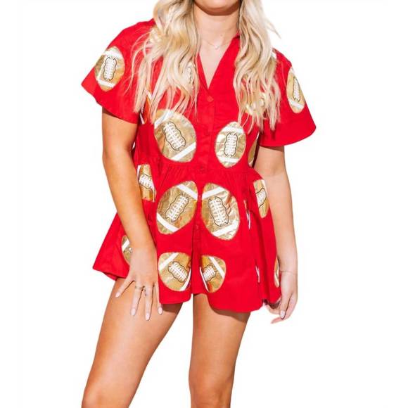 QUEEN OF SPARKLES Pants - NEW QUEEN OF SPARKLES football romper in red & gold